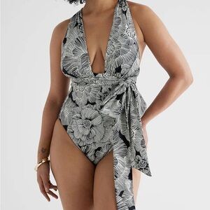 Express Convertible Body Contour Halter Flattering One-Piece Swimsuit Medium